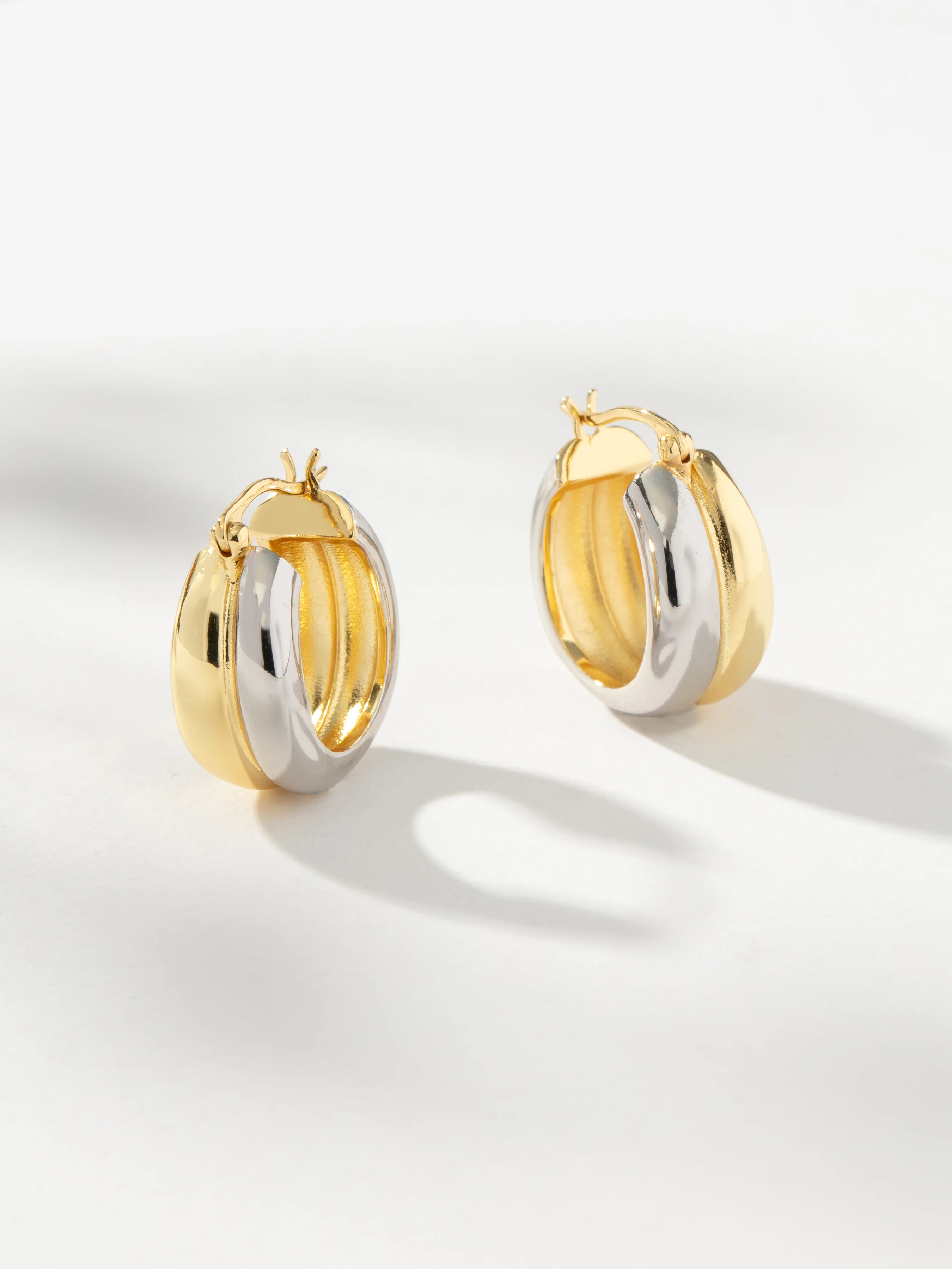Mixed Metal Dome Hoop Earrings - Image 2