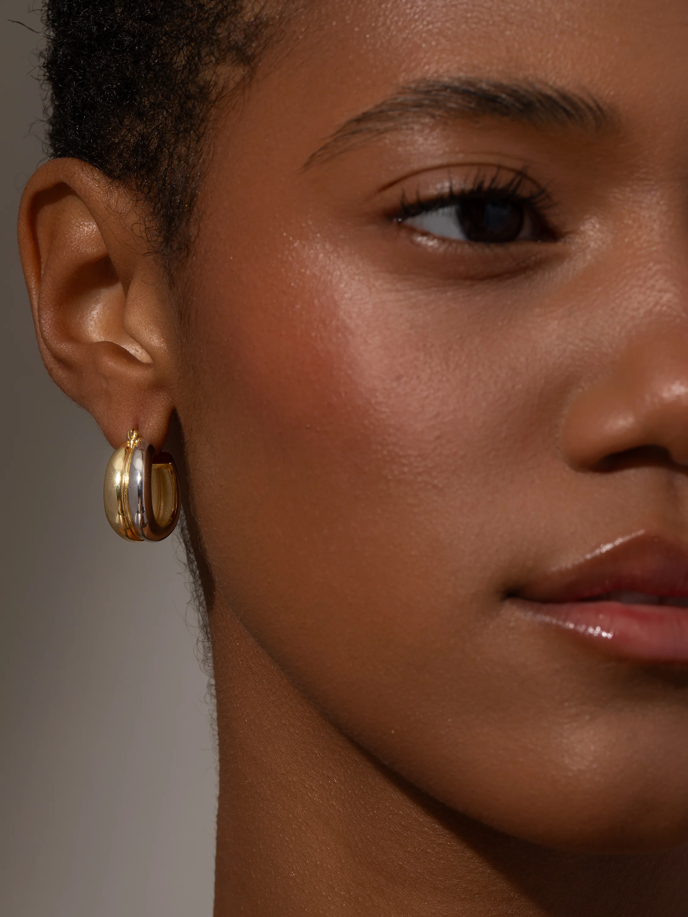 Mixed Metal Dome Hoop Earrings - Image 3