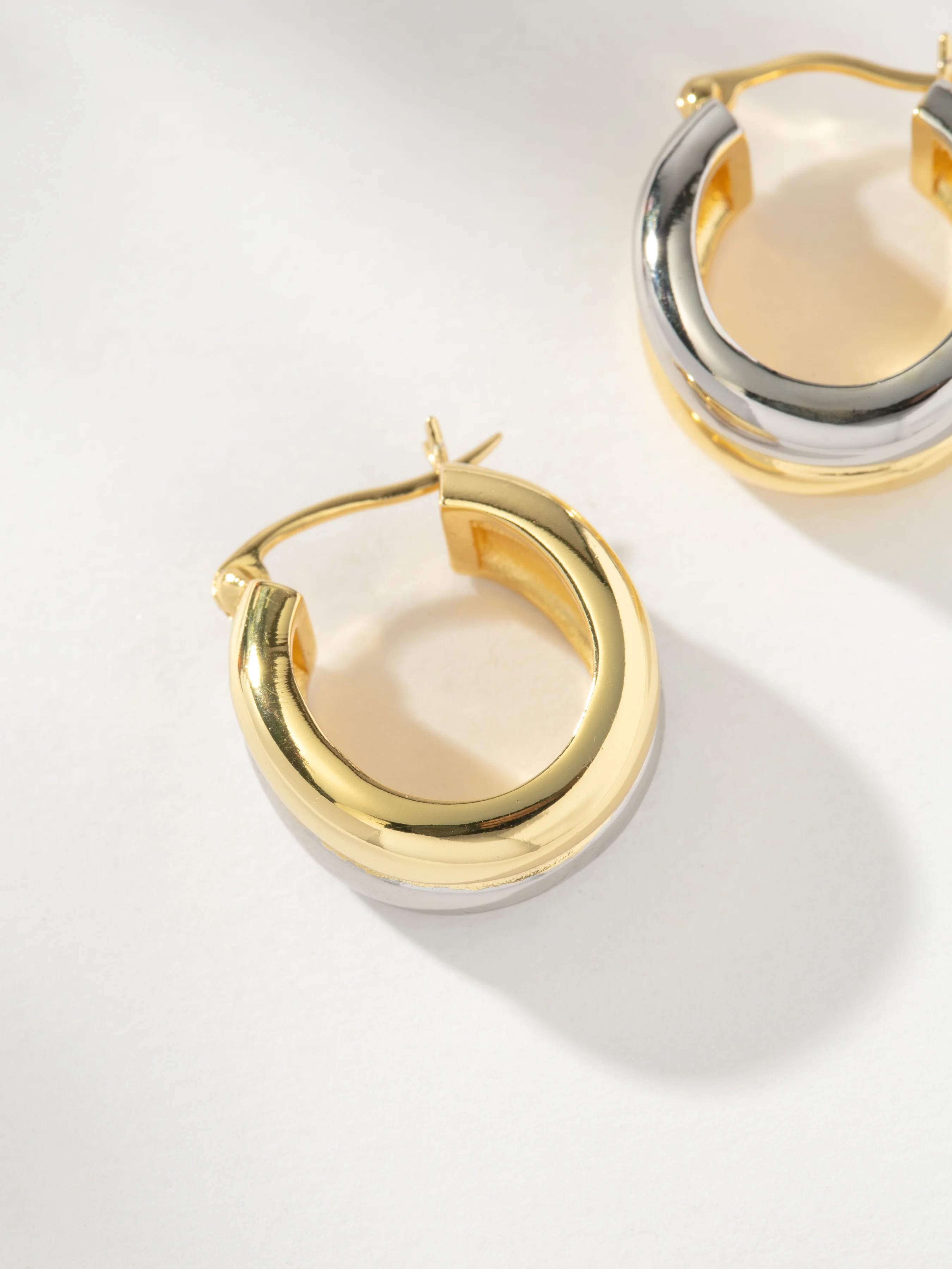Mixed Metal Dome Hoop Earrings - Image 4