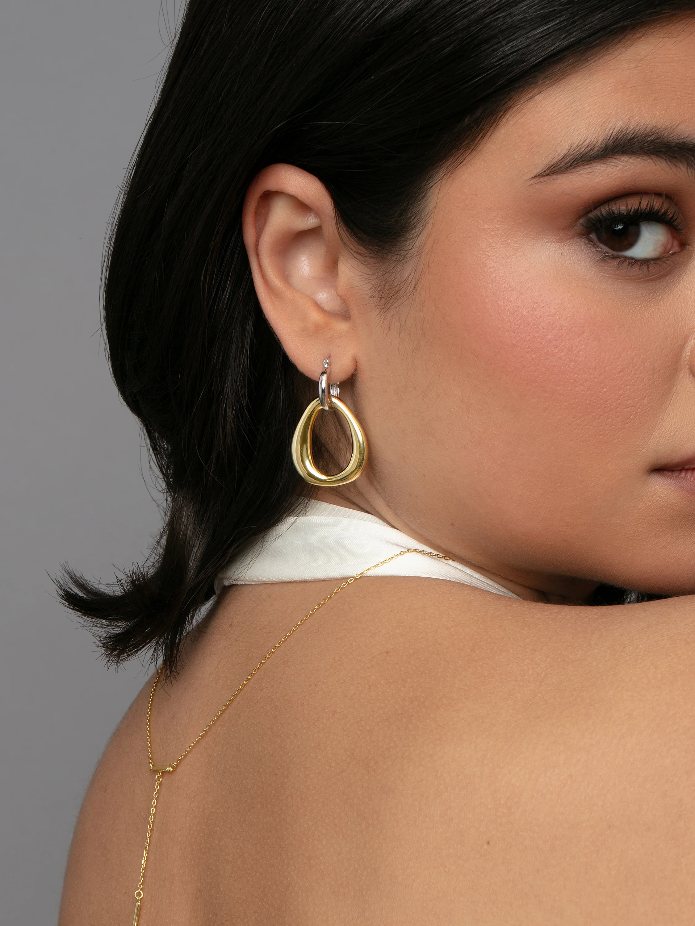 Mixed Metal Statement Hoop Earrings - Image 3